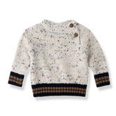 1+IN THE FAMILY STRIPED TRIM SIDE BUTTON PEBBLE KNIT SWEATER